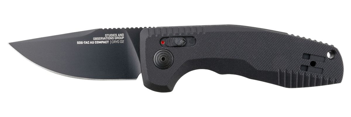 SOG Knives Auto Compact 2.94in Folding Straight Back Plain Black TiNi Cryo