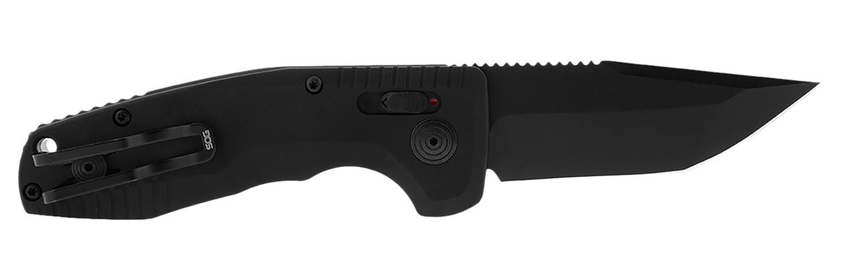 SOG Knives Auto Compact 2.94in Folding Tanto Plain Black TiNi Cryo D2 Steel