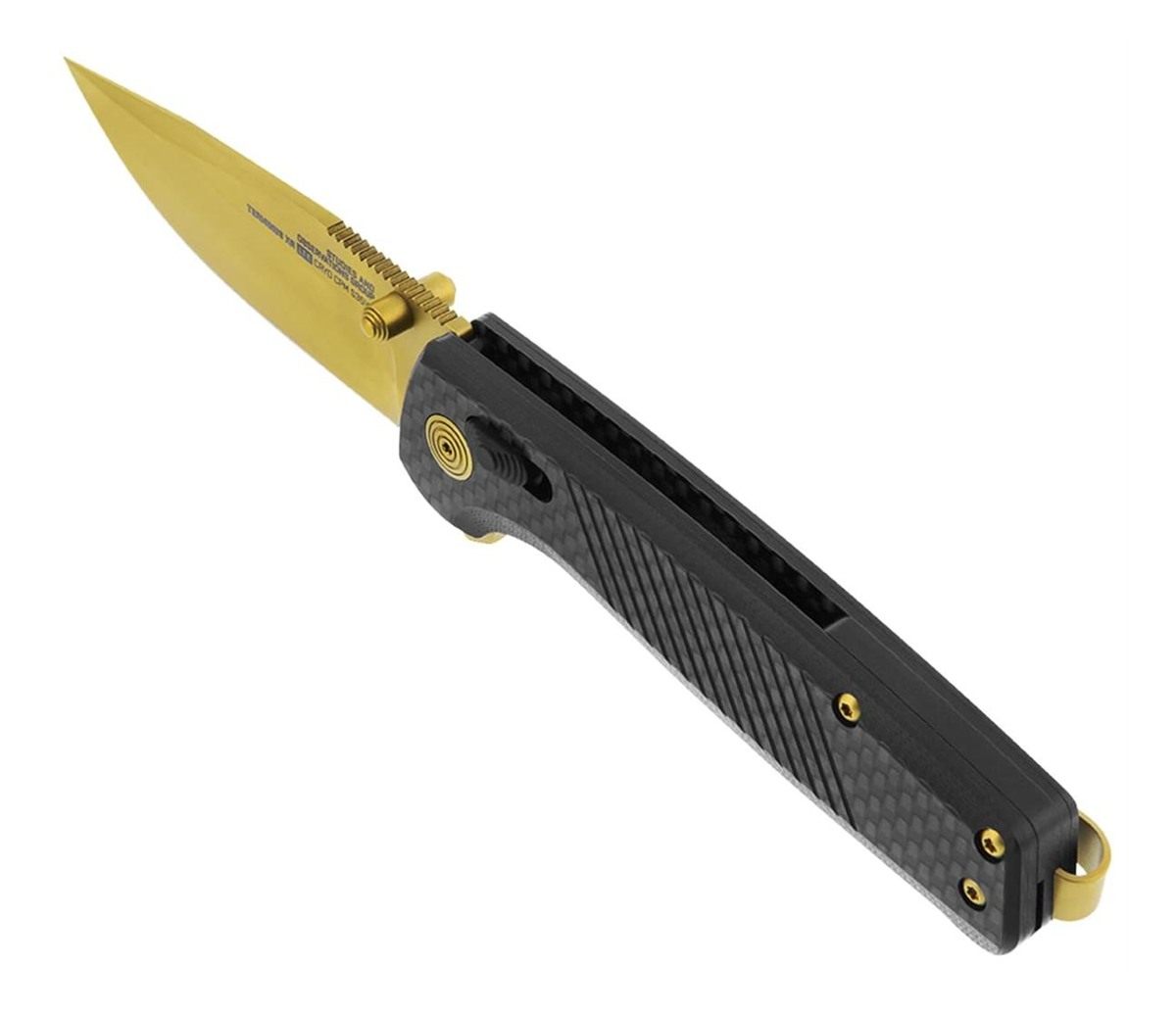 SOG Knives Terminus XR LTE 2.95in Folding Clip Point Plain Gold TiCN Cryo C view 2