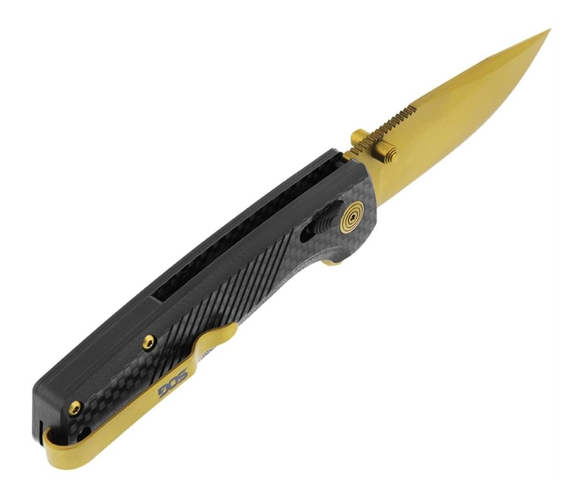 SOG Knives Terminus XR LTE 2.95in Folding Clip Point Plain Gold TiCN Cryo C view 3