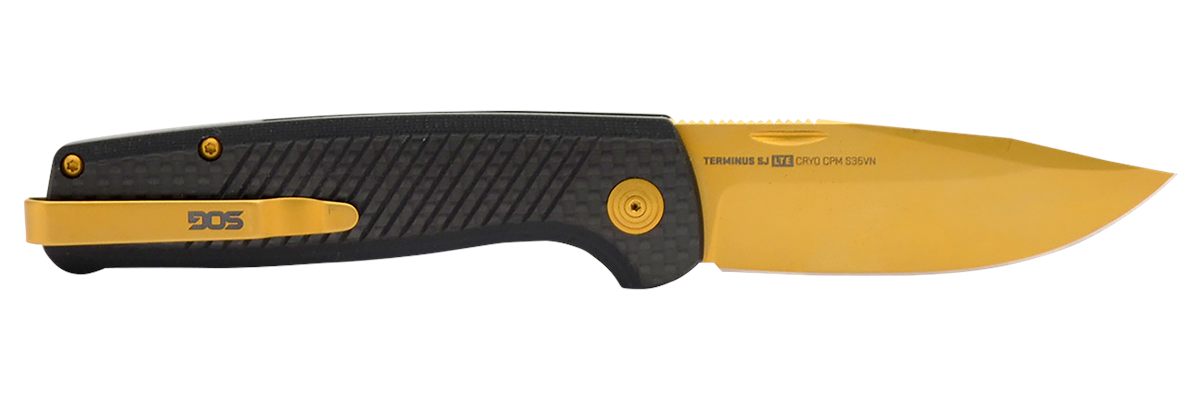 SOG Knives Terminus SJ LTE 2.90in Folding Plain Gold TiNi S35VN SS Blade, G view 4