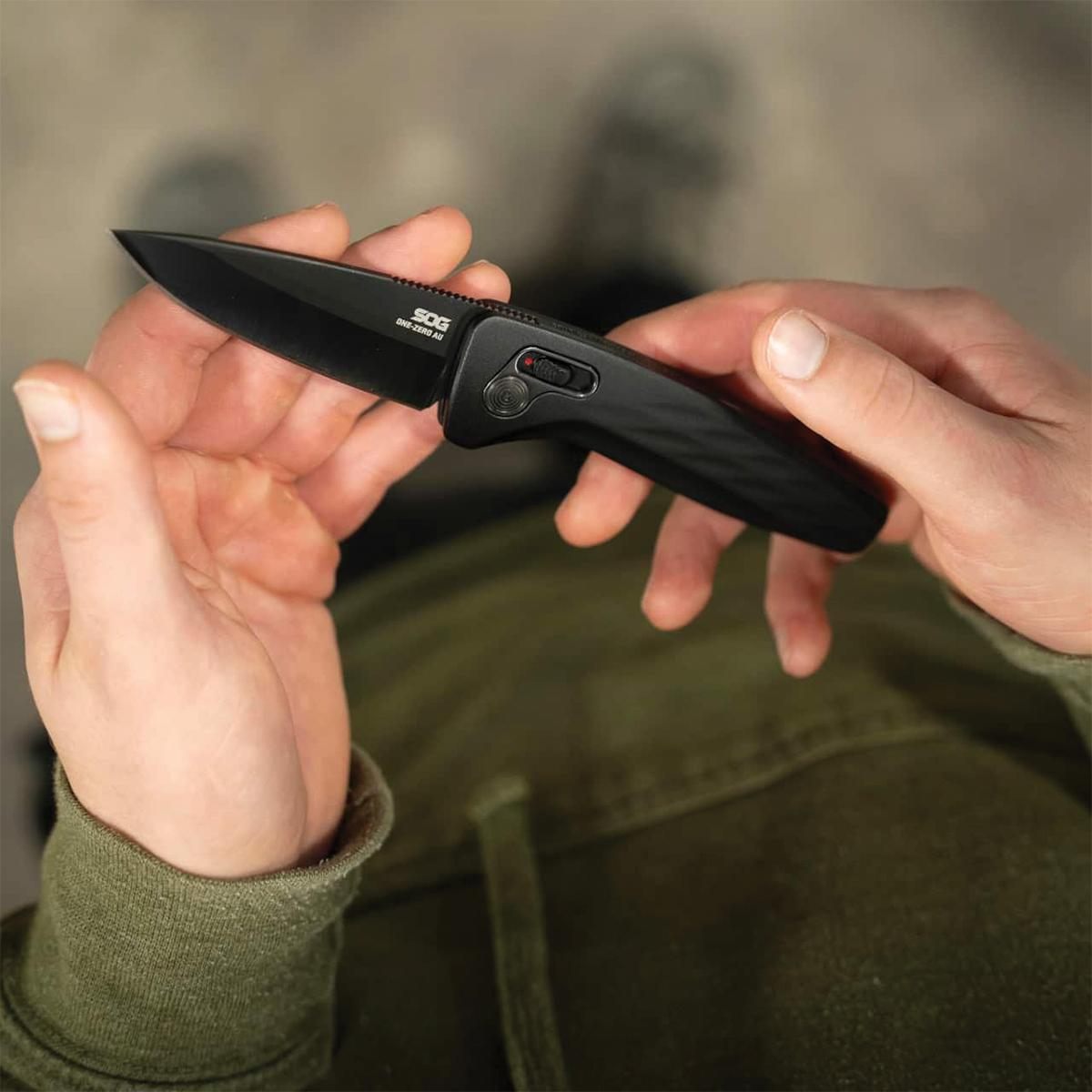 SOG Knives One-Zero Auto 3.10in Folding Plain Black Chrome CPM S35VN SS Bla