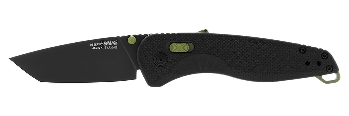 SOG Knives Aegis AT 3.13in Folding Drop Point Plain Black TiNi Cryo D2 Stee