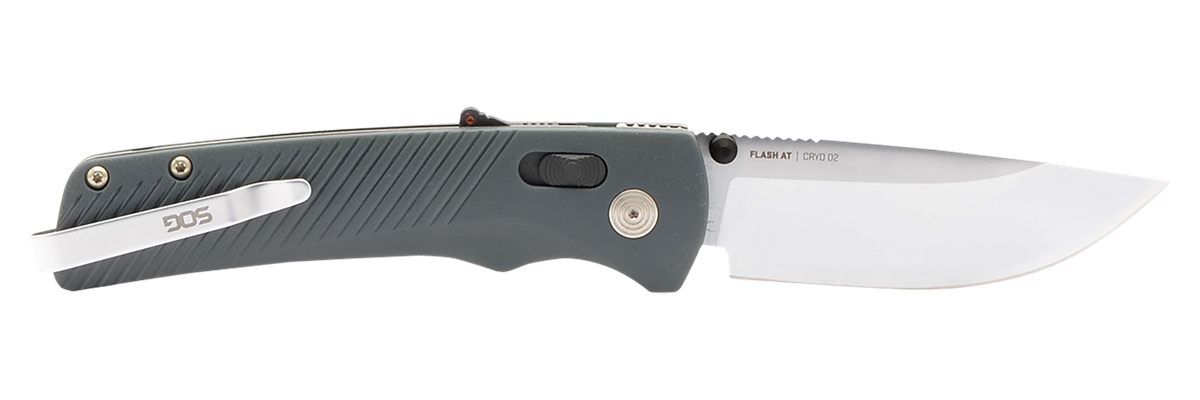 SOG Knives Flash AT EDC 3.45in Folding Plain Satin Cryo D2 Steel Blade, Urb