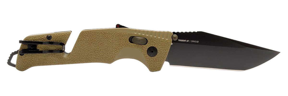 SOG Knives Trident AT 3.70in Folding Tanto Plain Black TiNi Cryo D2 Steel B
