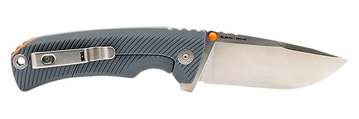 SOG Knives Tellus FLK 3.65in Folding Clip Point Plain Stonewashed Cryo 440C