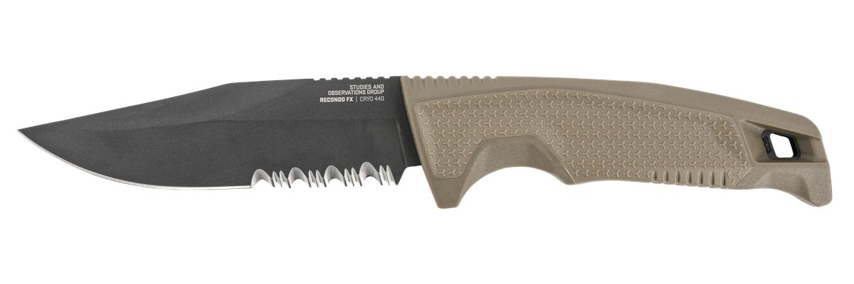 SOG Knives Recondo FX 4.60in Fixed Part Serrated Satin TiCN Cryo 440C SS Bl