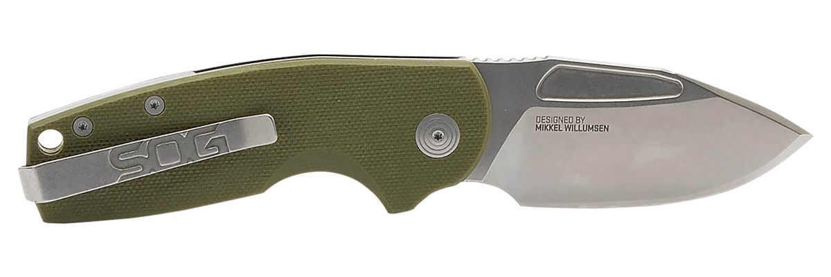 SOG Knives Stout SJ 2.60in Folding Clip Point Plain Stonewashed Cryo D2 Ste