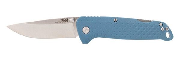 SOG Knives Adventure LB 3.50in Folding Drop Point Plain Satin 5 Cr13 MoV SS view 2