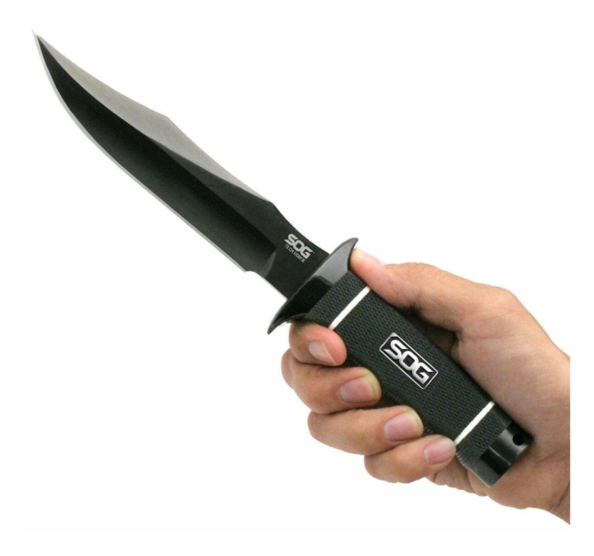 SOG Knives Tech Bowie 6.40in Fixed Plain Clip Point Black Hardcased TiNi AU view 3