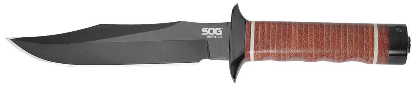 SOG Knives Bowie 2.0 6.40in Fixed Plain Clip Point Black Hardcased TiNi Ful