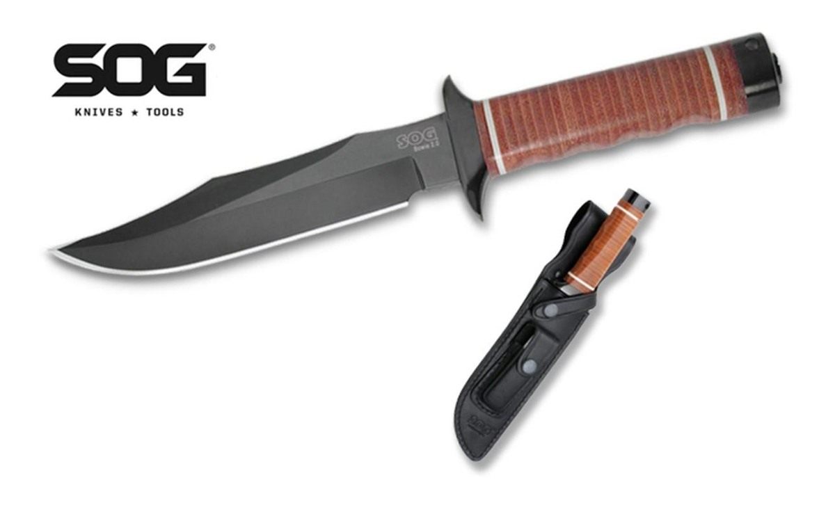 SOG Knives Bowie 2.0 6.40in Fixed Plain Clip Point Black Hardcased TiNi Ful view 2