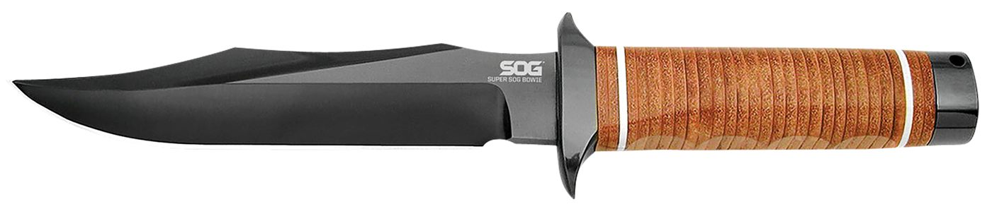 SOG Knives Super 7.50in Fixed Bowie Plain Black Hardcased TiCN AUS-8A SS Bl