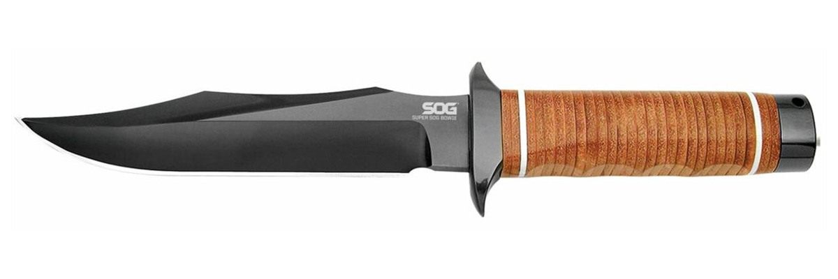 SOG Knives Super 7.50in Fixed Bowie Plain Black Hardcased TiCN AUS-8A SS Bl view 5