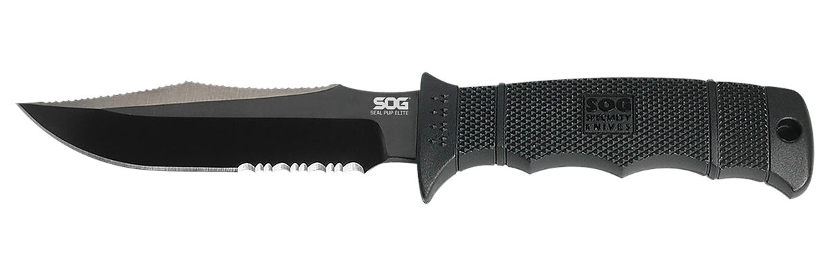 Sog Specialty Knives Seal Pup Elite 4.85in Fixed Clip Point Part Serrated B view 2