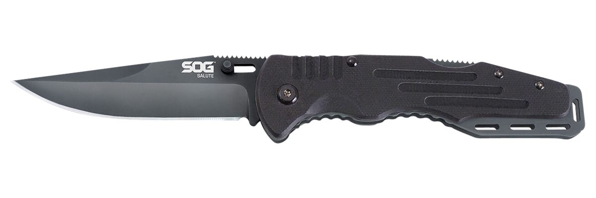 SOG Knives Salute 3.62in Folding Clip Point Plain Black Hardcased 8 Cr13 Mo
