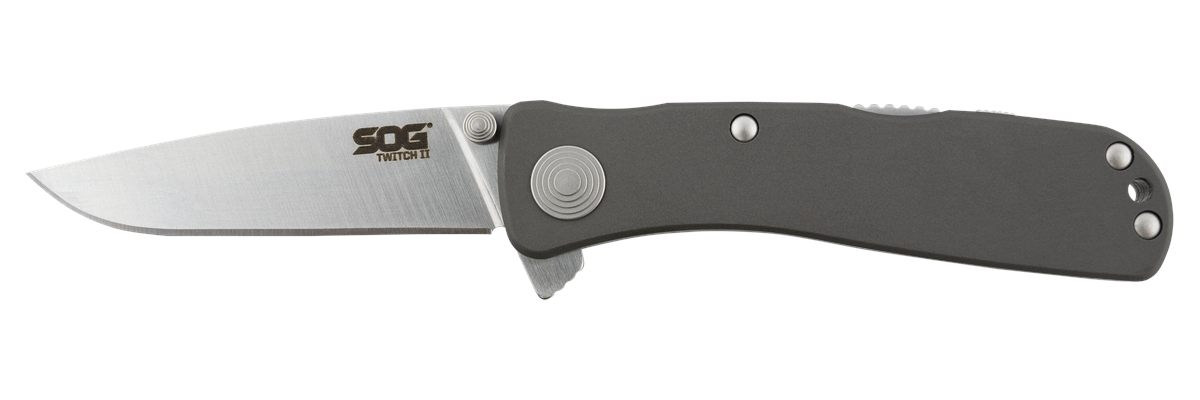 SOG Knives Twitch II 2.65in Folding Drop Point Plain Satin AUS-8A SS Blade