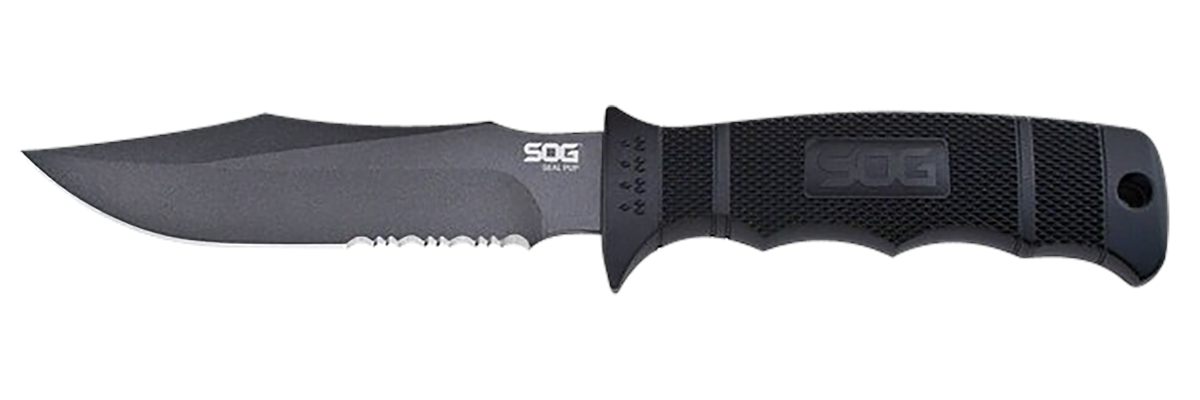 SOG Knives Tools Seal Pup 4.75in Fixed Clip Point Part Serrated Powder Coat