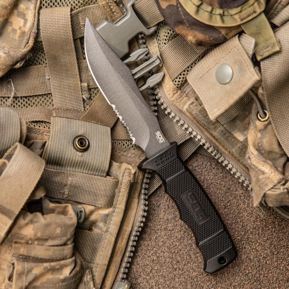 SOG Knives Tools Seal Pup 4.75in Fixed Clip Point Part Serrated Powder Coat view 2