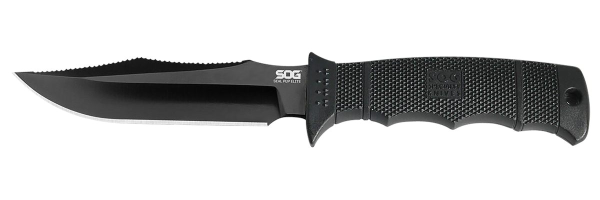 SOG Knives Seal Pup Elite 4.85in Fixed Clip Point Plain Black Hardcased TiC view 2