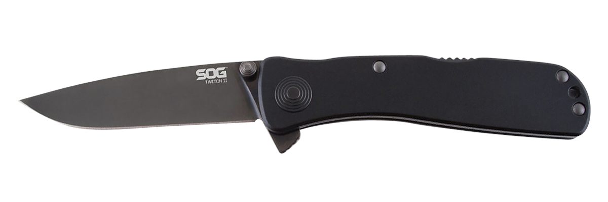 SOG Knives Twitch II 2.65in Folding Plain Black Hardcased TiCN AUS-8A SS Bl