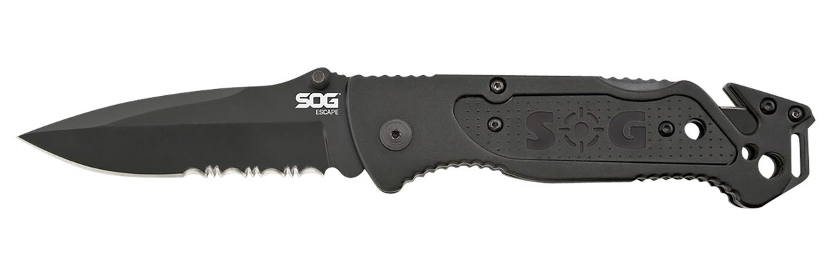 SOG Knives Escape 3.40in Folding Clip Point Part Serrated Black Hardcased 9