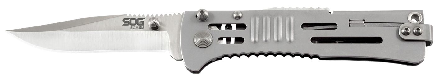 SOG Knives SlimJim 3.18in Folding Clip Point Plain Satin AUS-8A SS Blade Be