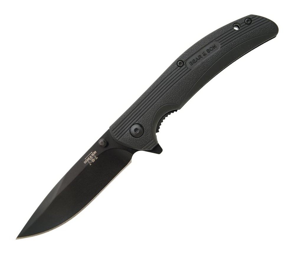 Bear Son Cutlery Sideliner Folding Knife 3/4in Drop Point Blade Black Zytel