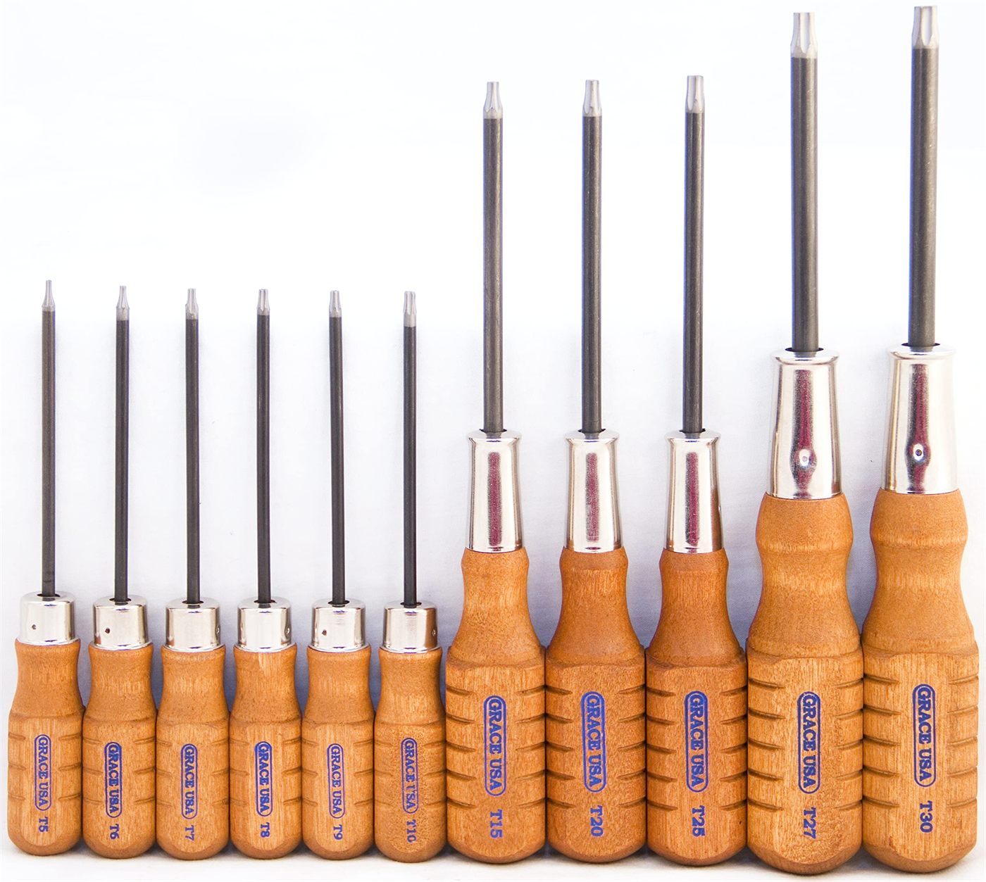 Grace USA Star Screwdriver Set, 11 Sizes, Torx Head, Steel Alloy Blade, Woo