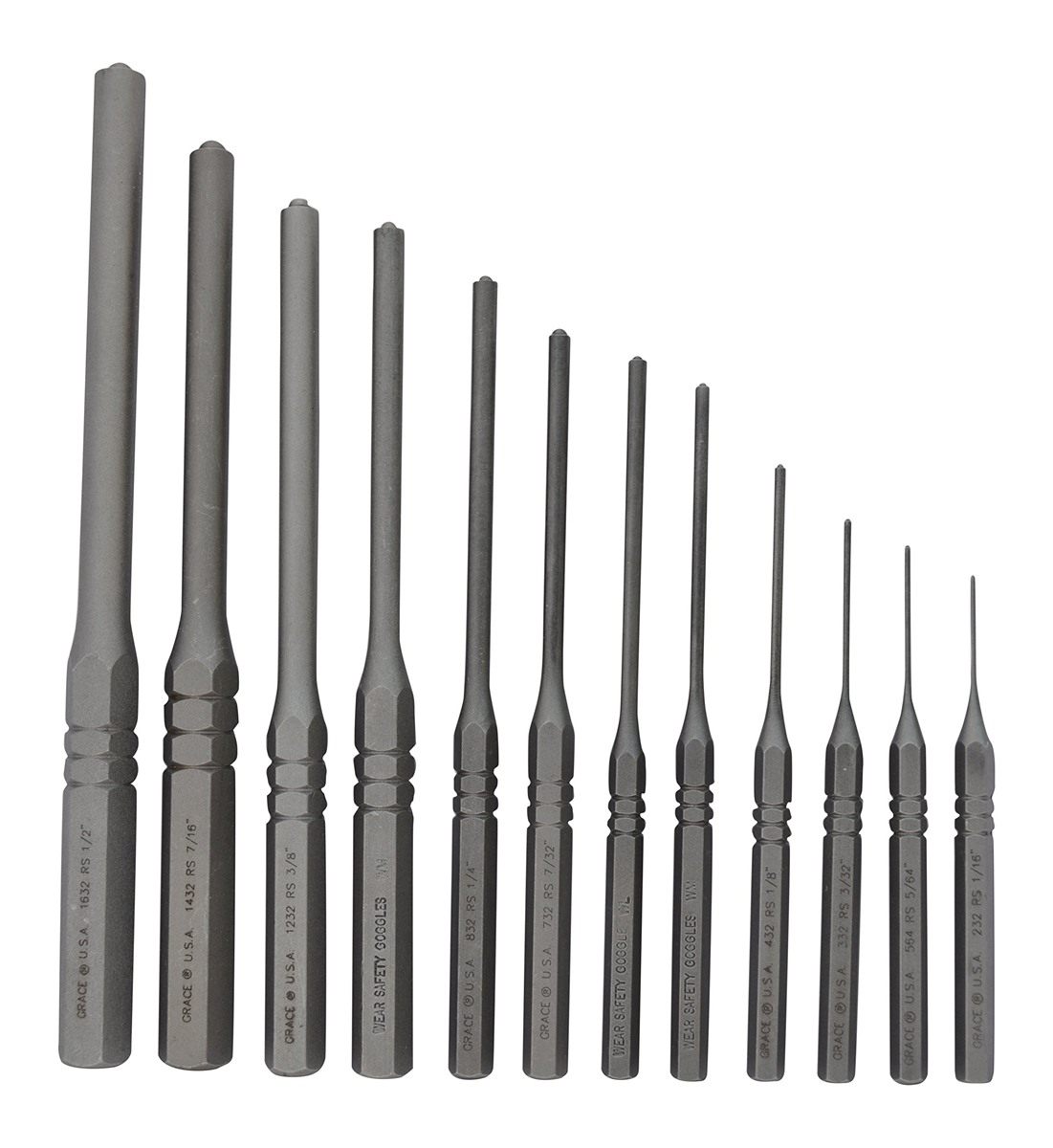 Grace USA GRRS12 Professional Steel Roll Pin Punch Set with Vinyl Pouch, Gu