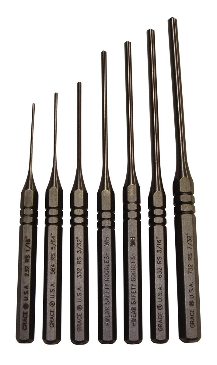 Grace USA 7 Piece Steel Roll Spring Punch Set, Drive Pins In or Out, Ideal
