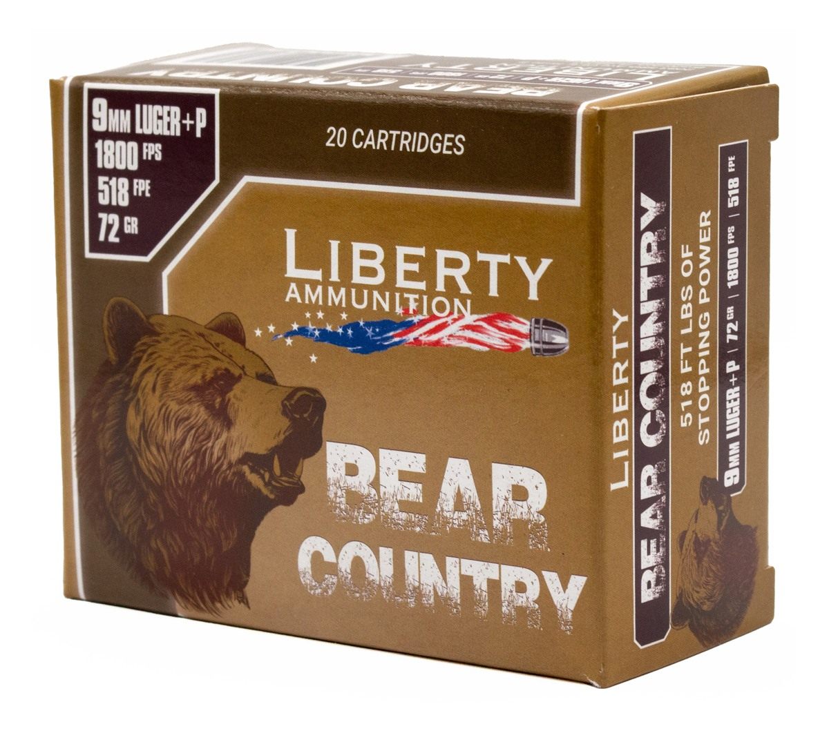 Liberty Ammunition Bear Country Handgun 9mm(+P) 72gr Solid 1850 fps 20/cts