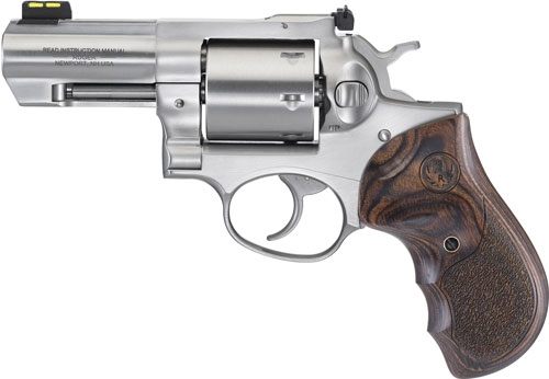 Ruger GP100 Revolver 357 MAG 3in 7-Shot (Talo) S/S Unfluted Cylinder Wood G view 3