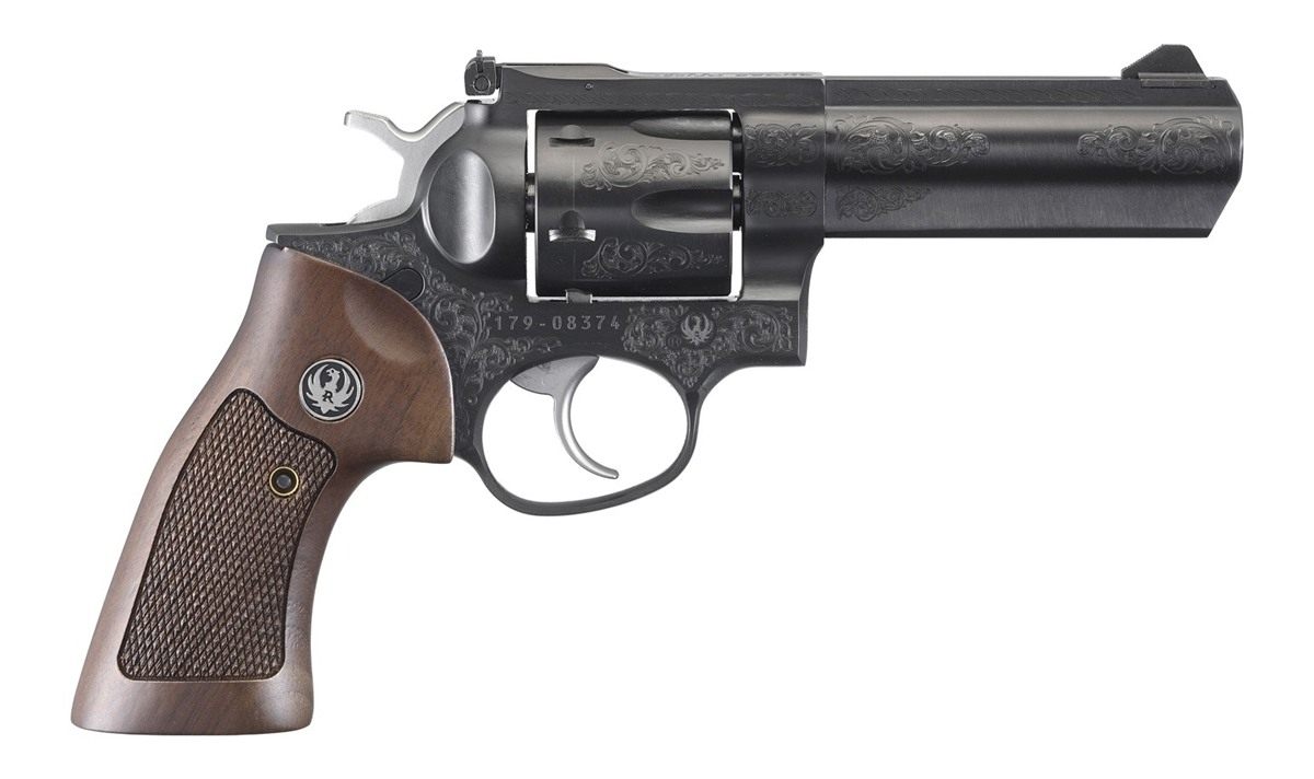Ruger GP100 Deluxe Revolver 357 MAG 4in (Talo)Blued Hogue Grip Custom Engra