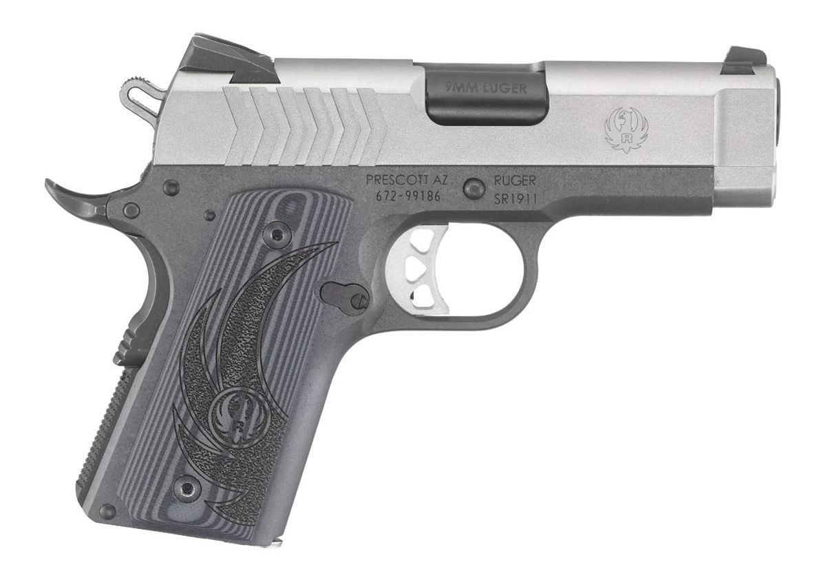 Ruger 6758 SR1911 Officer-Style 9mm Luger 7+1 3.60in Black Steel Barrel, Se