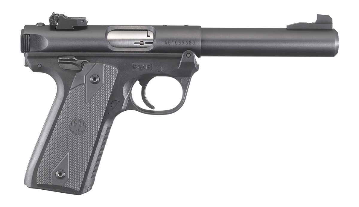 Ruger Mark IV 22/45 22 LR 10+1, 5.50in Stainless Bull Barrel, Blued Drilled