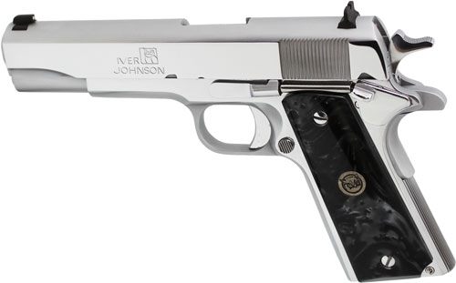 Iver Johnson 1911A1 38 Super 5in FS 9RD Chrome Black Pearl view 2