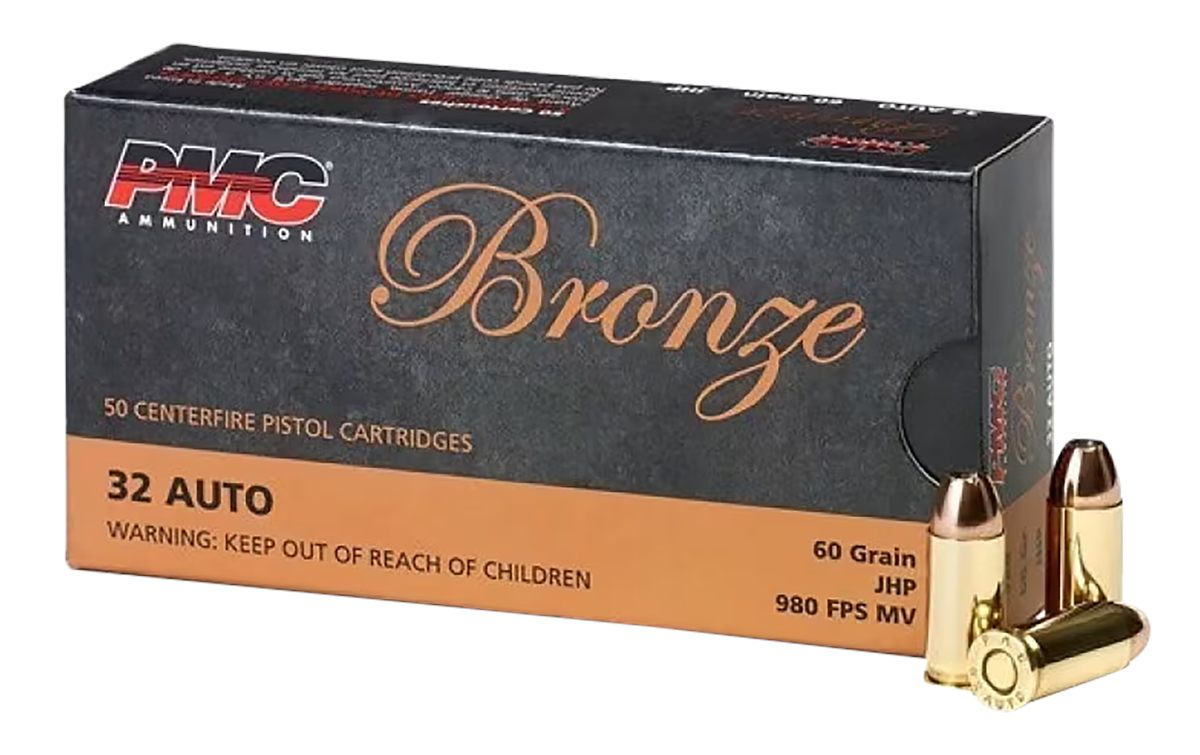 PMC Ammunition 32B Bronze 32ACP 60gr Jacketed Hollow Point 50 Per Box/20 Ca