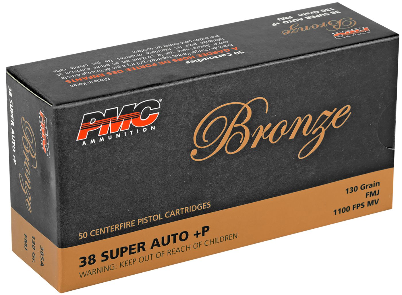 Poongsan PMC Bronze Handgun Ammunition .38 Super +P 130 gr. FMJ 1100 fps 50