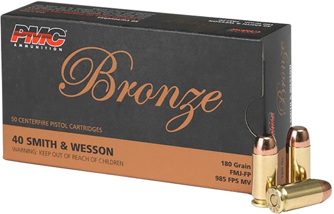 Poongsan PMC 40E Bronze 40S W 180gr Full Metal Jacket Flat Point 50 Per Box