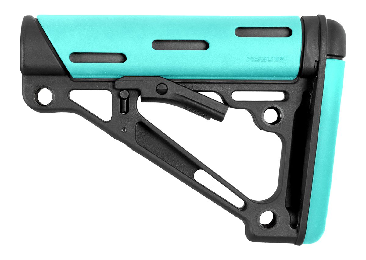 Hogue 13440 OverMolded Collapsible Buttstock Aqua OverMolded Rubber Black Synthetic AR-15, M16 with Mil-Spec Tube (Tube Not Included)