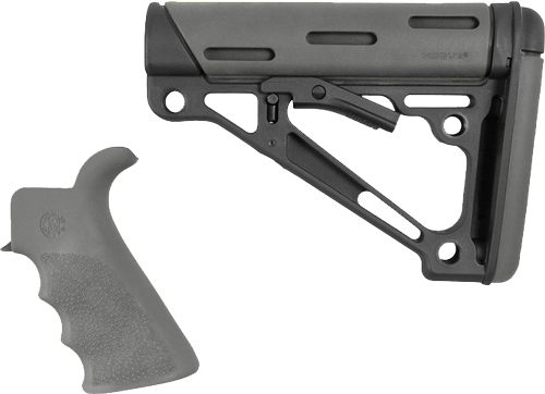Hogue 15556 OverMolded Collapsible Buttstock Black Synthetic & Slate Gray OverMolded Rubber Stock Slate Gray Rubber Finger Grooved Grip for AR-15, M16 with Mil-Spec Buffer Tube (Tube Not Included) view 2