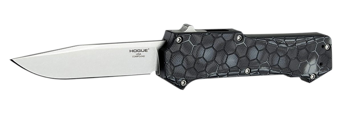Hogue Knife 34039 Compound 3.50in OTF Clip Point Plain Stone Tumbled CPM 30