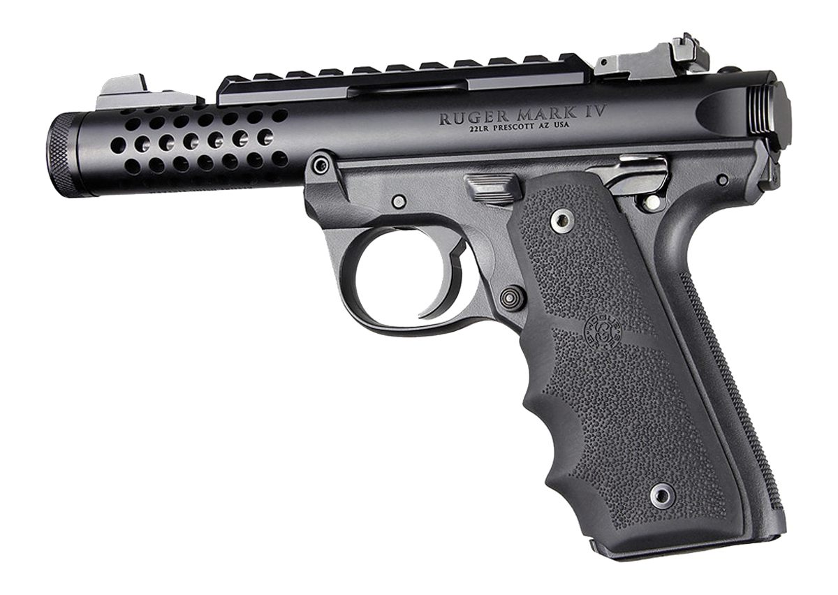 Hogue OverMolded Rubber Grip for Ruger MK IV 22/45 with Finger Grooves, Bla