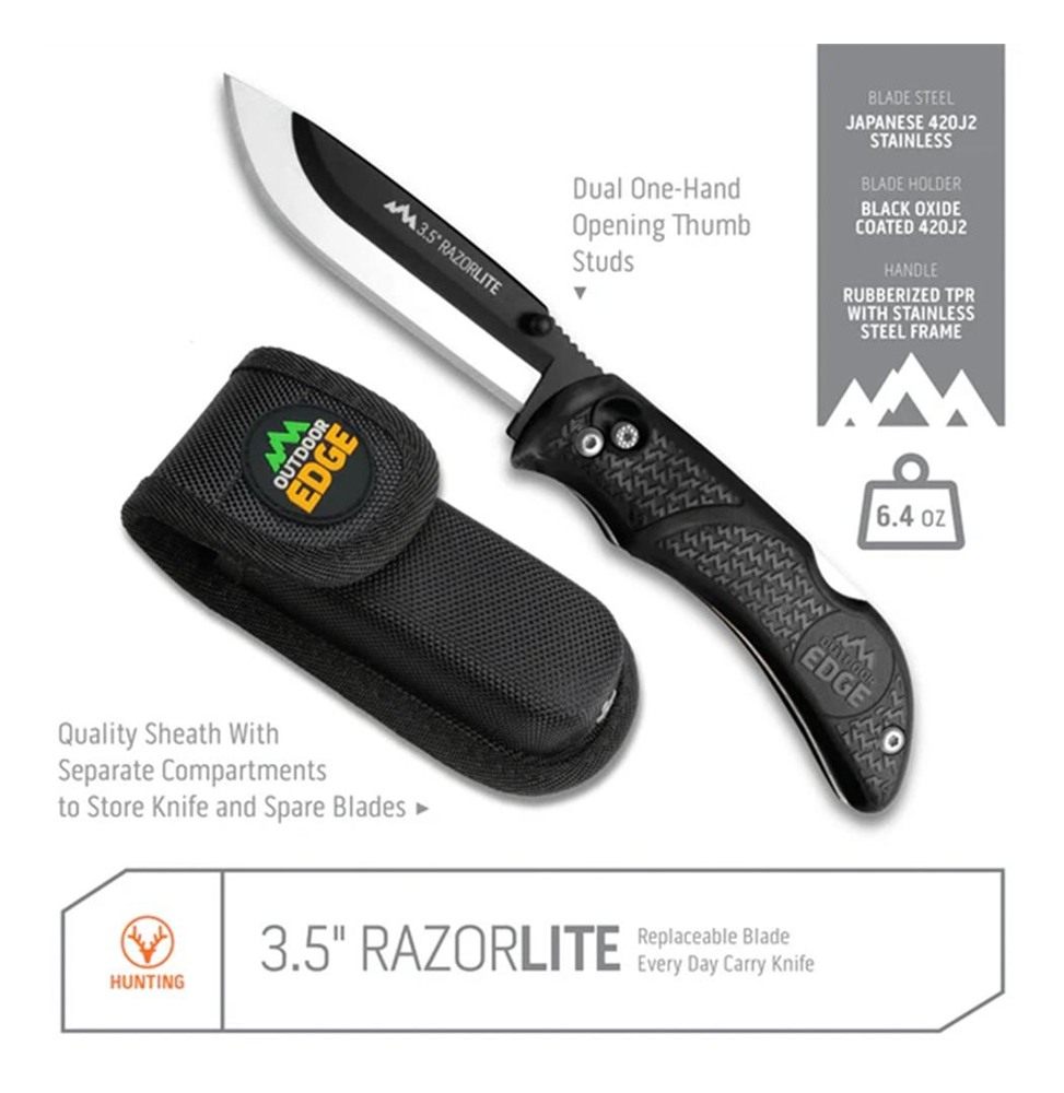 Outdoor Edge Razor-Lite Folding Knife, (6 Blades, Clam), Black view 6