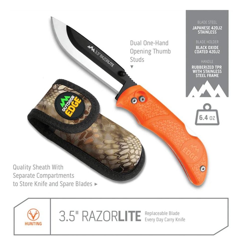 Outdoor Edge RB20C RazorLite 3.50in Folding Plain Black Oxide 420J2 SS Blad view 5