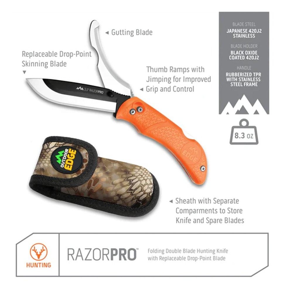 Outdoor Edge RO10C RazorPro 3.50in Folding Razor/Gut Plain 420J2 SS Blade view 2
