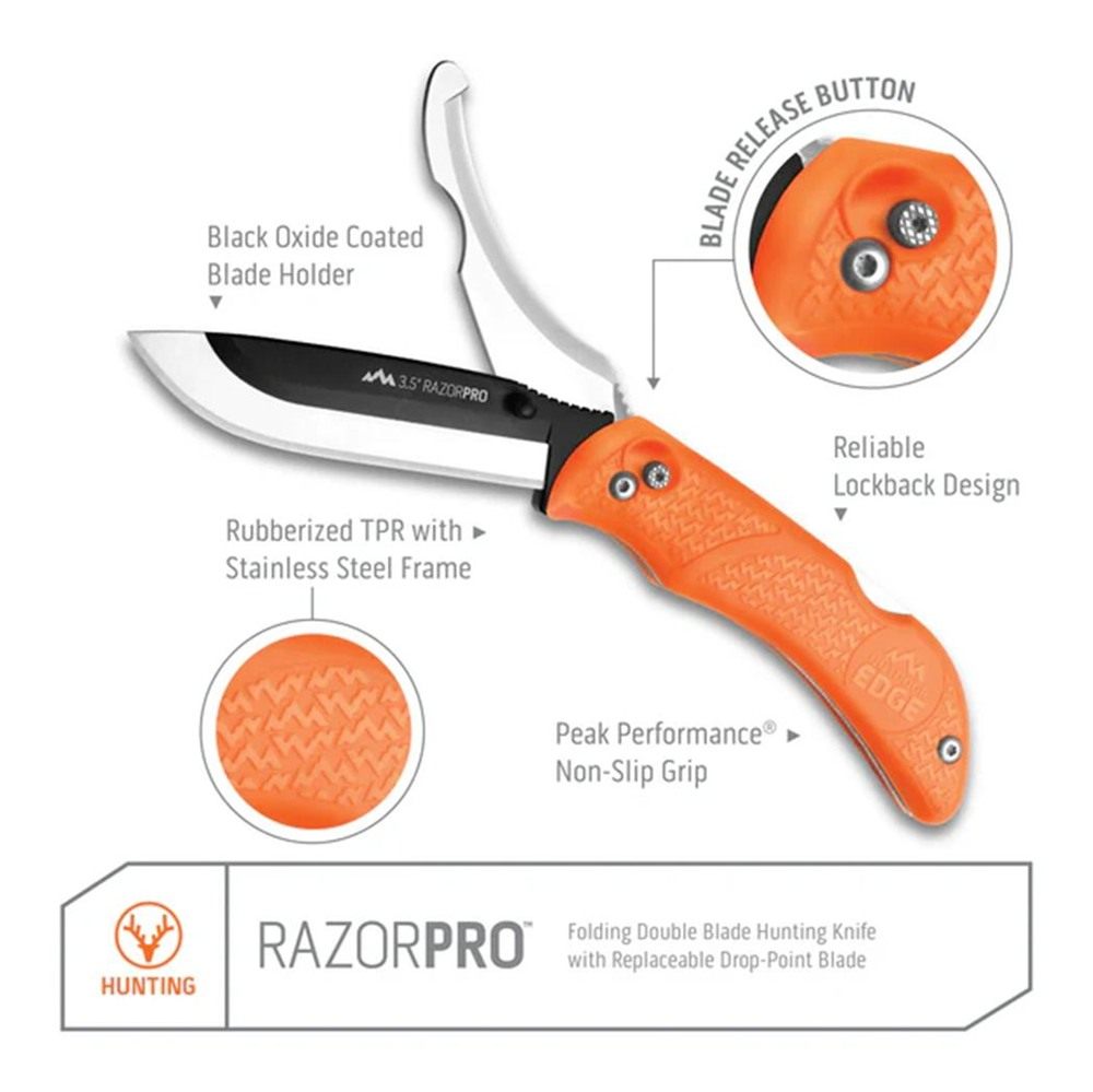 Outdoor Edge RO10C RazorPro 3.50in Folding Razor/Gut Plain 420J2 SS Blade view 4