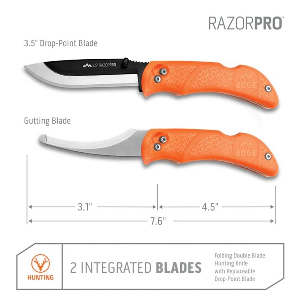Outdoor Edge RO20C RazorPro 3.50in Folding Razor/Gut Plain/Saw 420J2 Stainl view 3