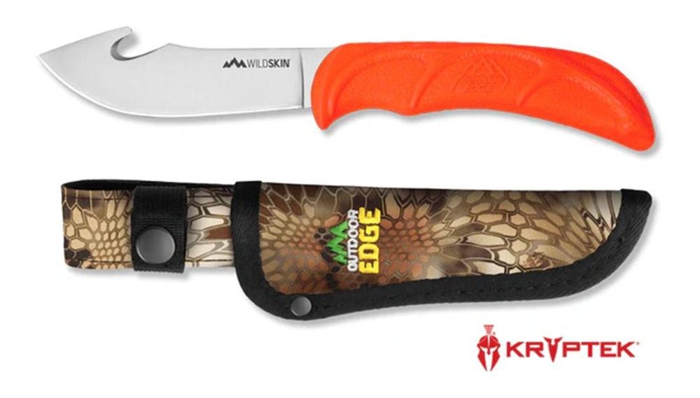 Outdoor Edge Wildskin Fixed Knife 4in Guthook Blade Orange view 4